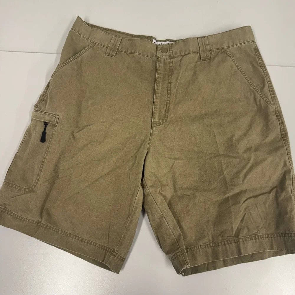 Columbia Cargo Shorts Mens 36 Khaki Tan Excellent Cotton Canvas XM4108 10 Inseam